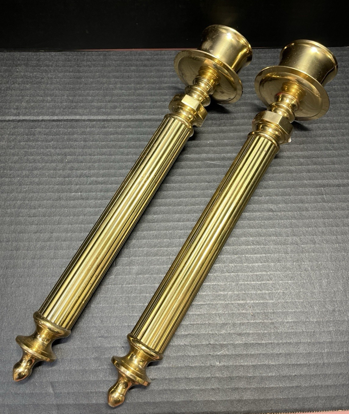 Vintage Pair Brass Column Wall Sconce Candle Holder 14\