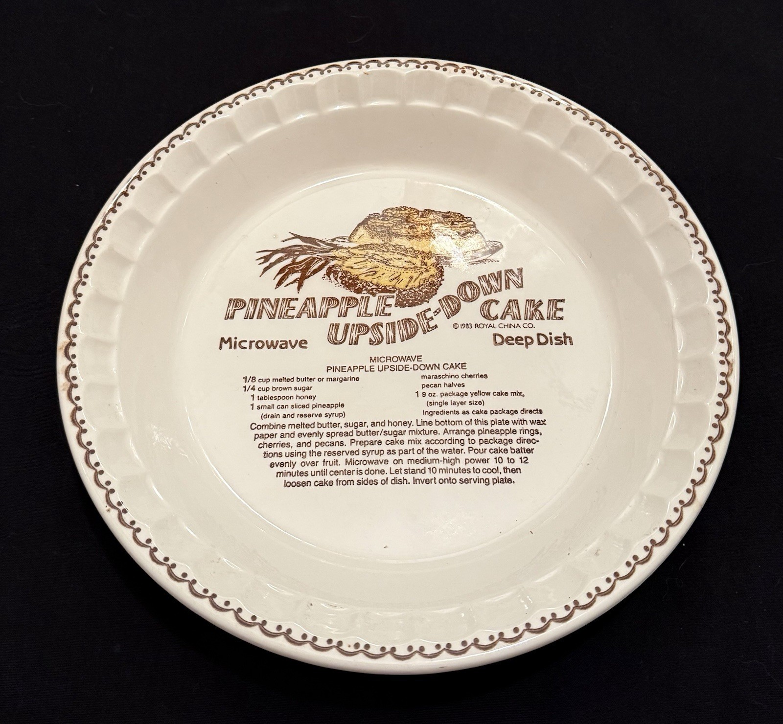 Vintage Royal China Country Harvest Pineapple Upside-Down Cake Recipe Pie Dish