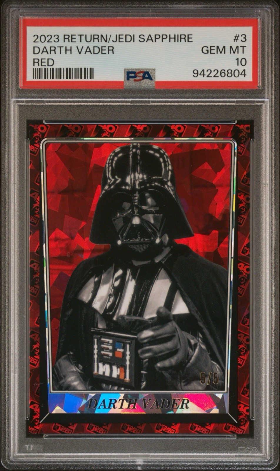 Darth Vader 2023 Topps Chrome Sapphire Star Wars Red /5 PSA 10
