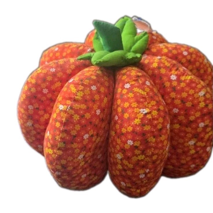 Vtge Autumn Fall Fabric 3D Stuffed Plush Pumpkin Calico Table Decor 11 Halloween