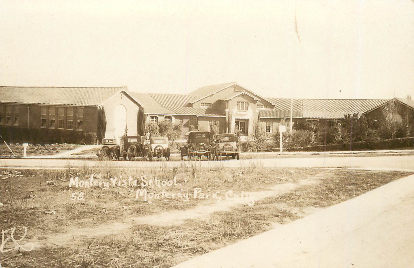 RPPC Postcard Monte Vista School 58 Monterey Park CA Model A's