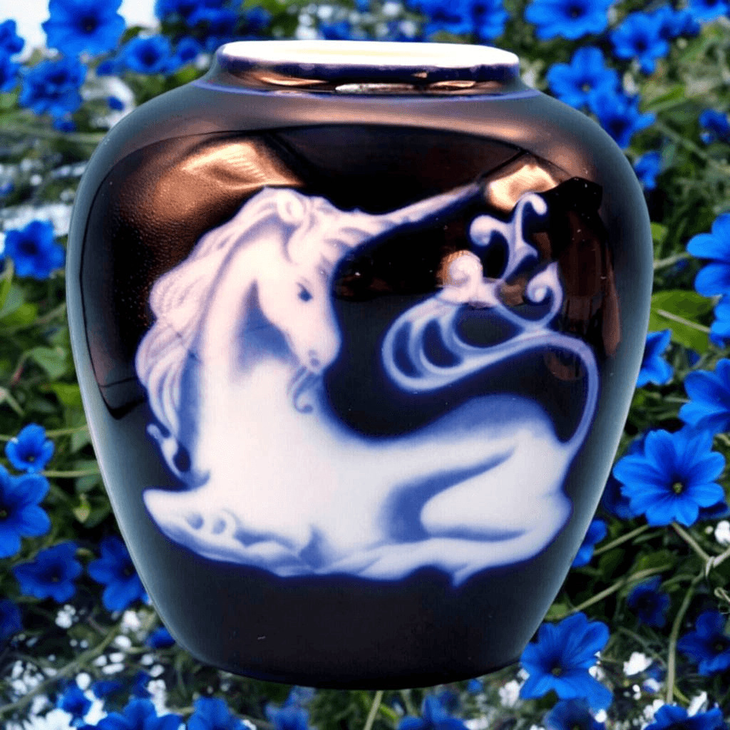 Unicorn Vase Cobalt Blue White Porcelain Takahasi San Francisco Japan Vintage