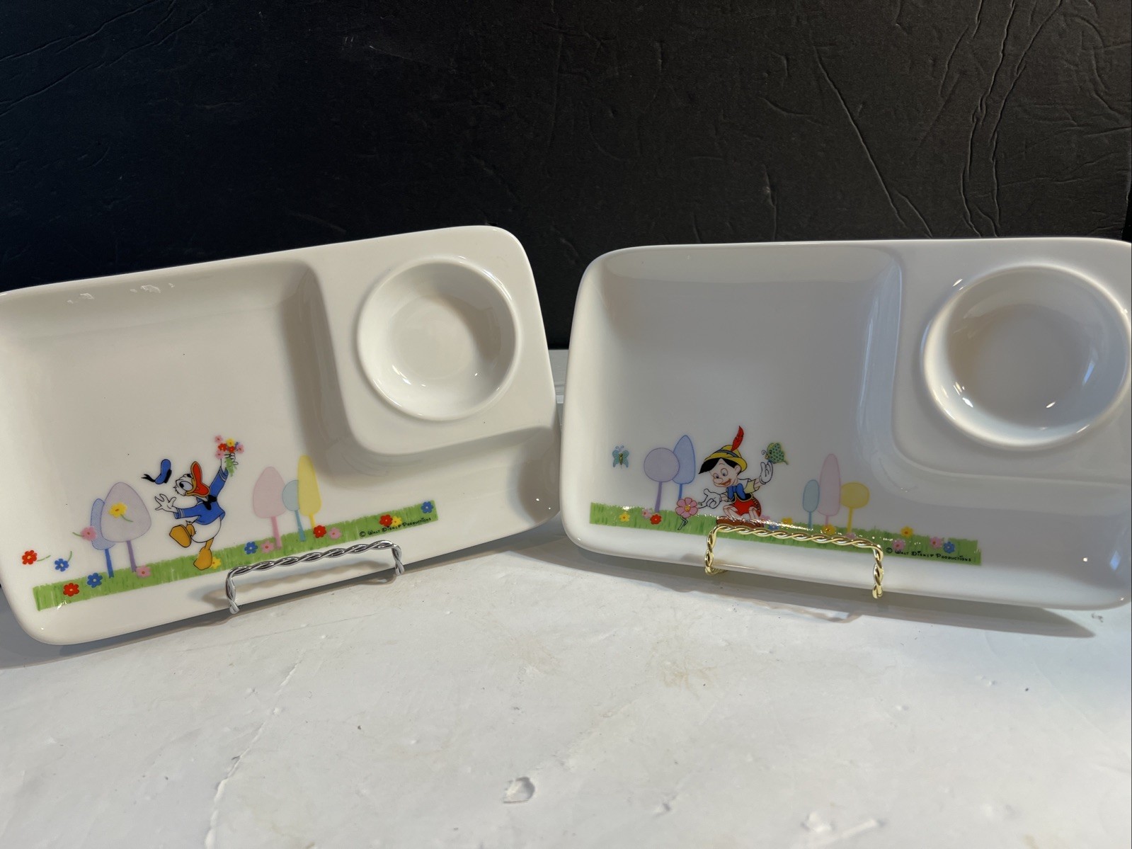 Set of 2 Vintage Walt Disney Snack Plate Japan Ceramic DONALD DUCK and PINOCCHIO