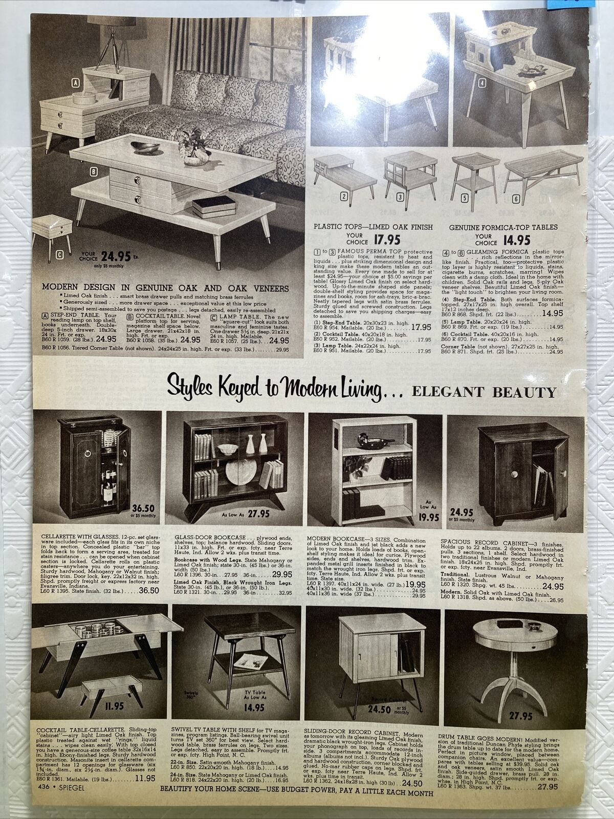 1955 Spiegel Catalog Print Ad MCM End Tables Cocktail Table Cellarettes