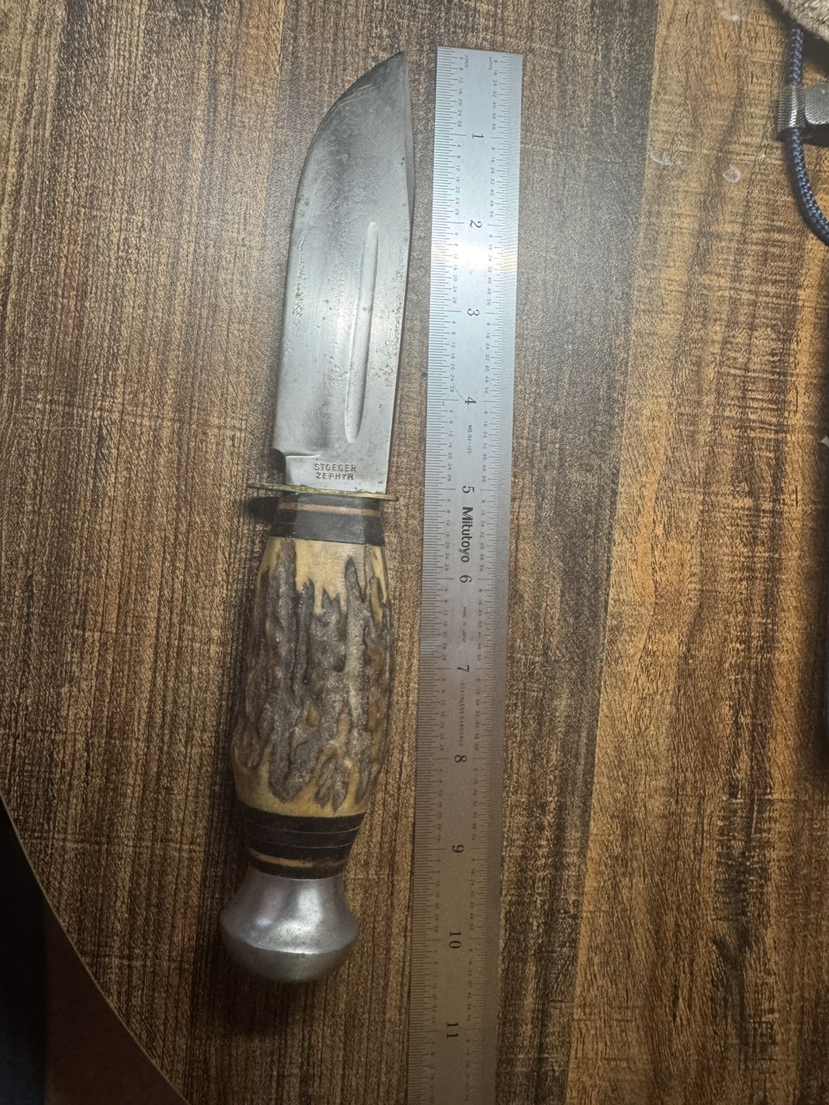 Vintage Stoeger Zephyr / Solingen Germany Stag Fixed Blade Knife /w Sheath
