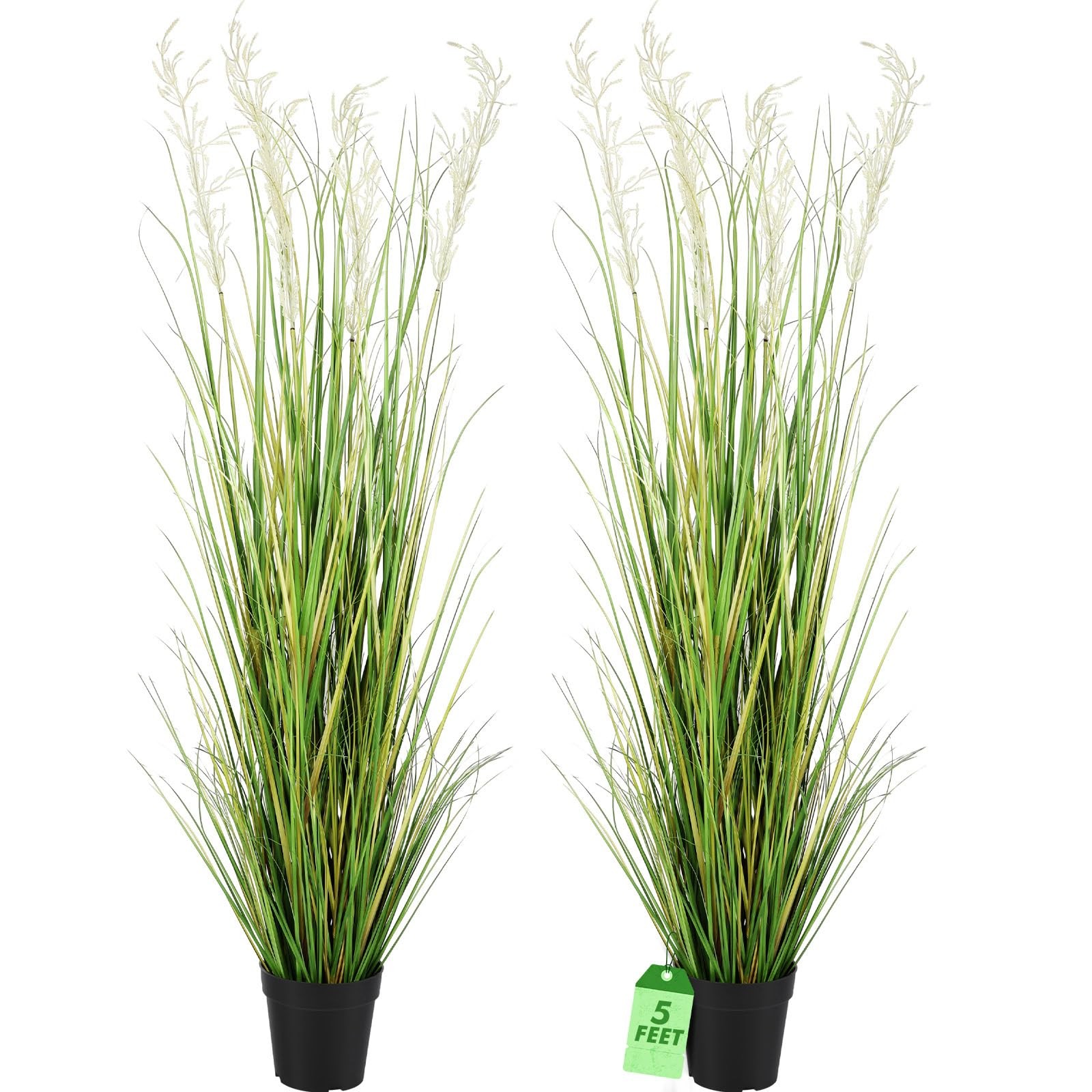 Jexine 2 Pcs 5 Ft Tall Artificial Grass Plant Potted Artificial Greenery Floor