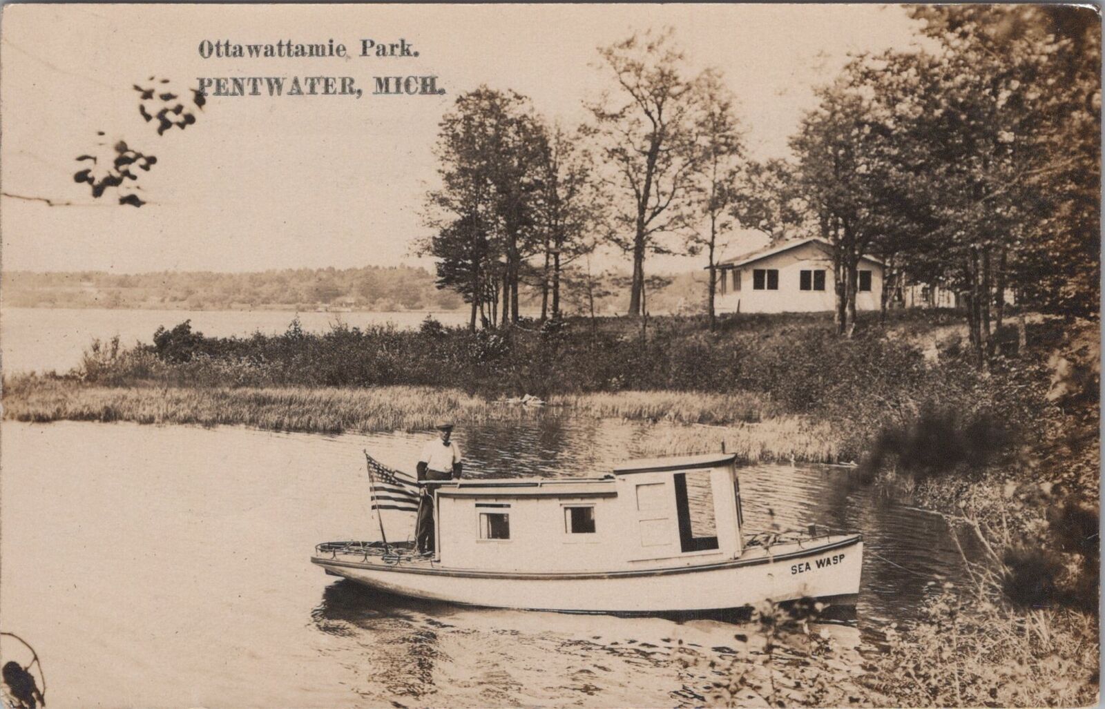 Ottawattamie Park, Pentwater, Michigan Sea Wasp Boat 1923 RPPC Postcard