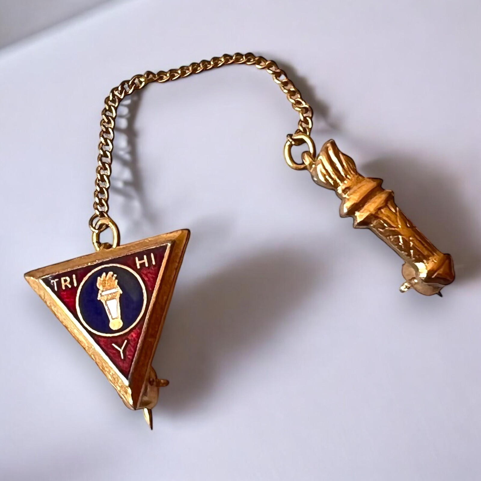 YMCA TRI Hi Y Pin Torch with Chain Vintage YWCA Collectible