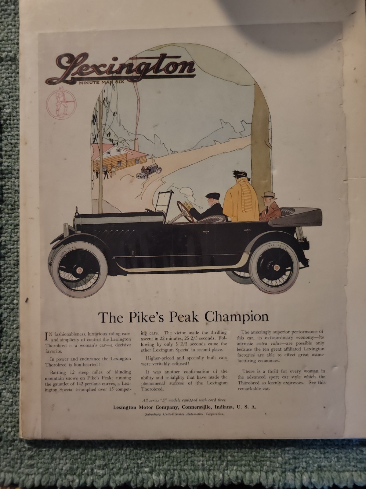 Vintage Advertising Lexington Motor Company Minute Man Six Pikes Peak Champion Vintage Advertising Lexington Motor Company Minute Man Six Pikes Peak Champion