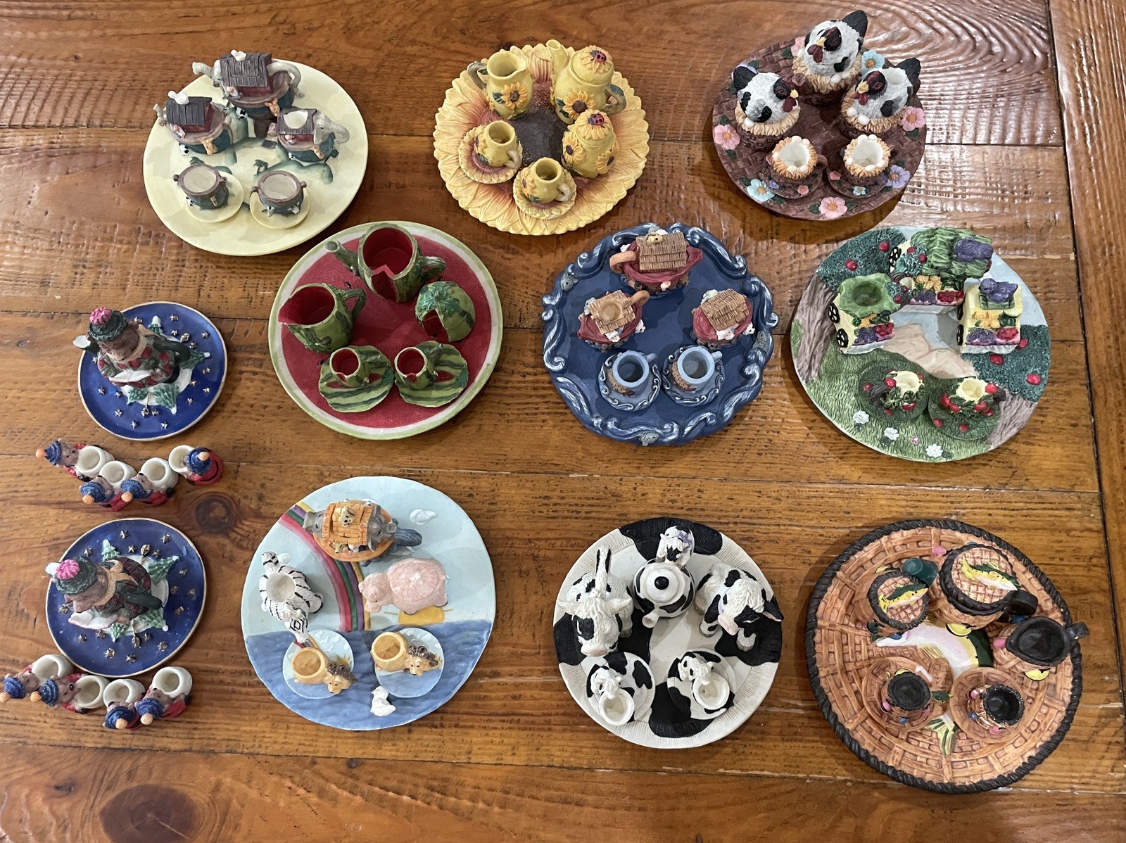 Vintage 90s Miniature Resin Theme Tea Set Lot of 11 Novelty Collections - As Is