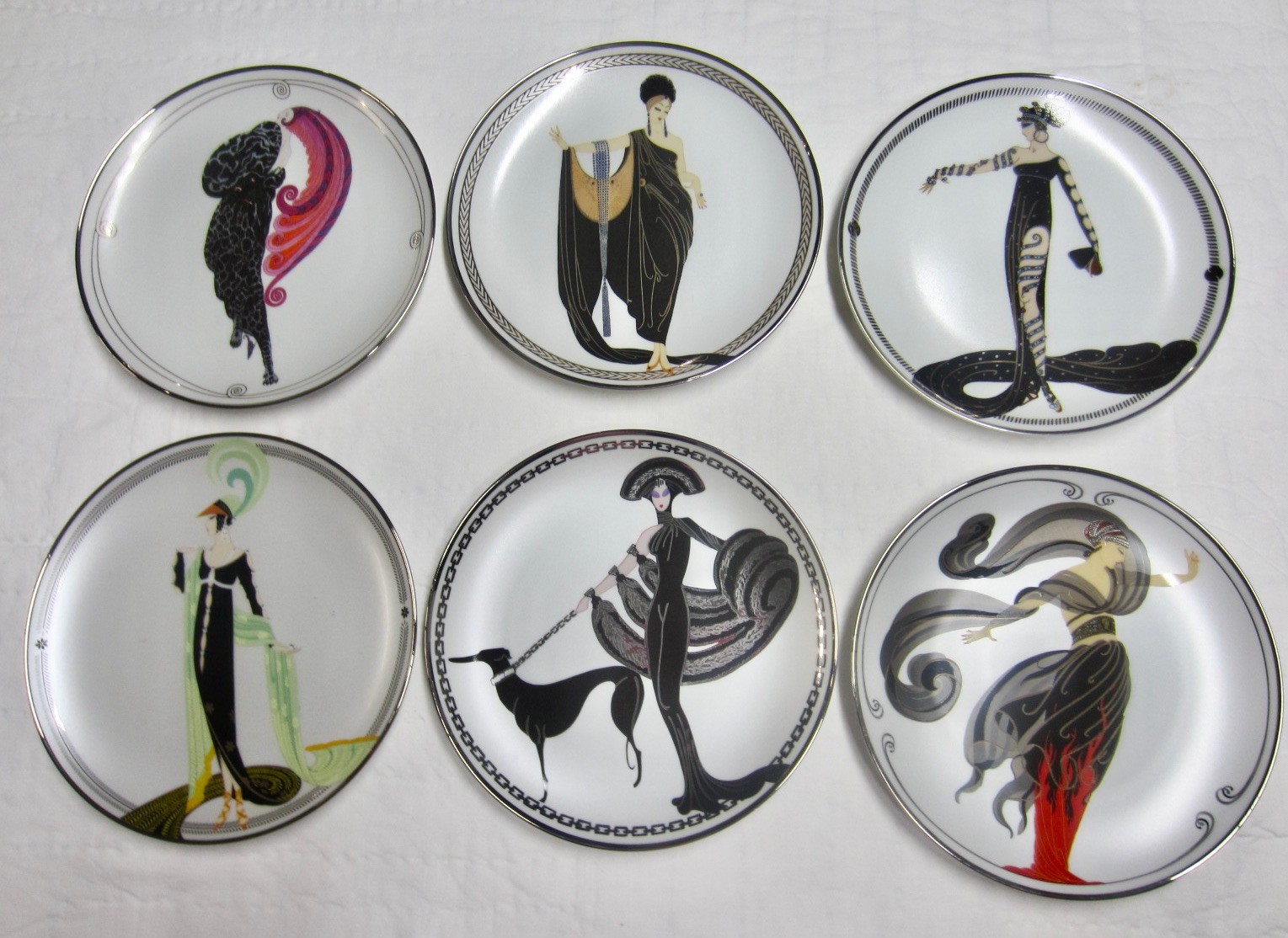 Set of 6 1990's HOUSE OF ERTE Franklin Mint ART DECO Costume Collector Plates
