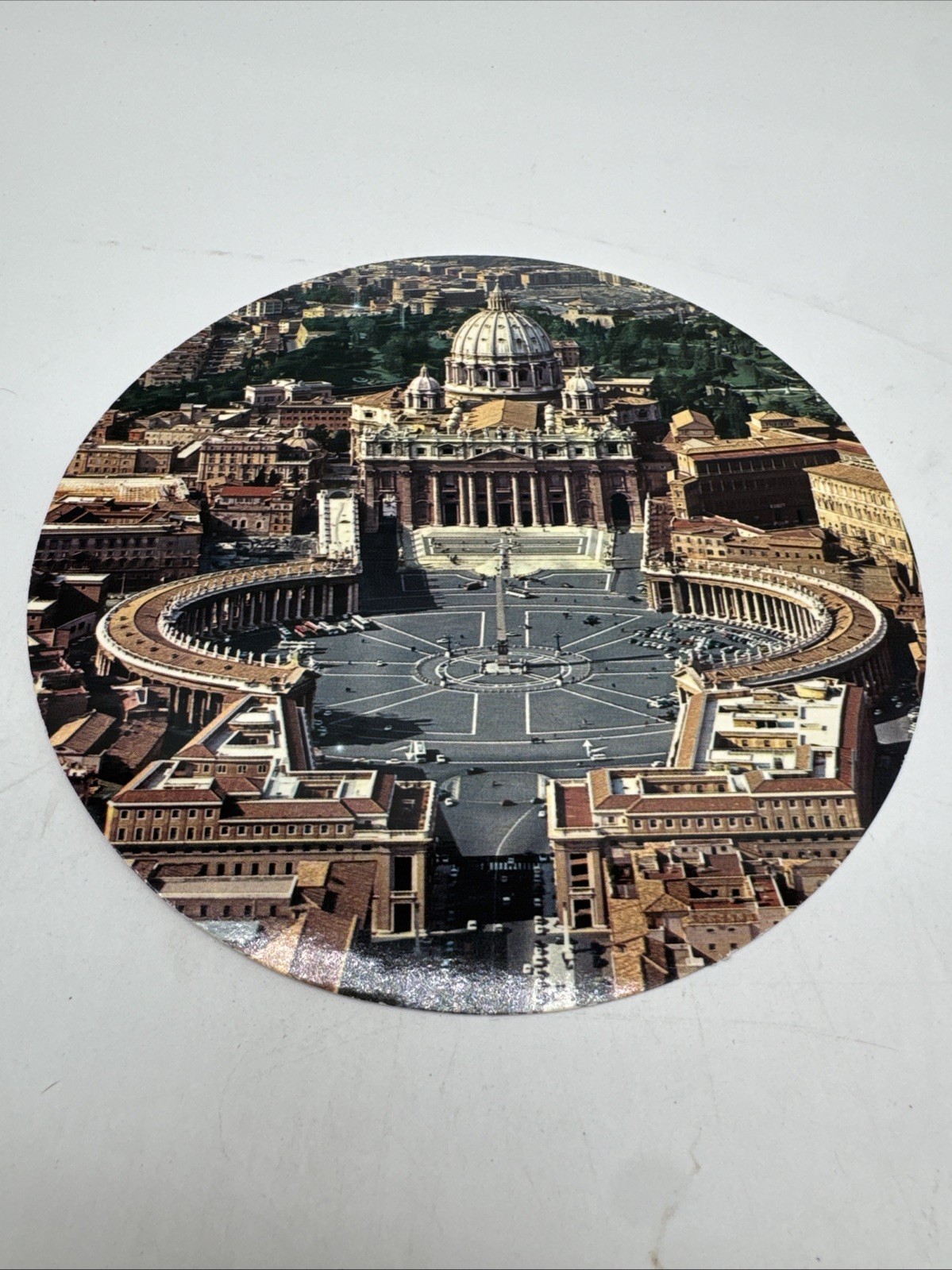 Vintage Round Post Card St. Peter Square 6” Nice