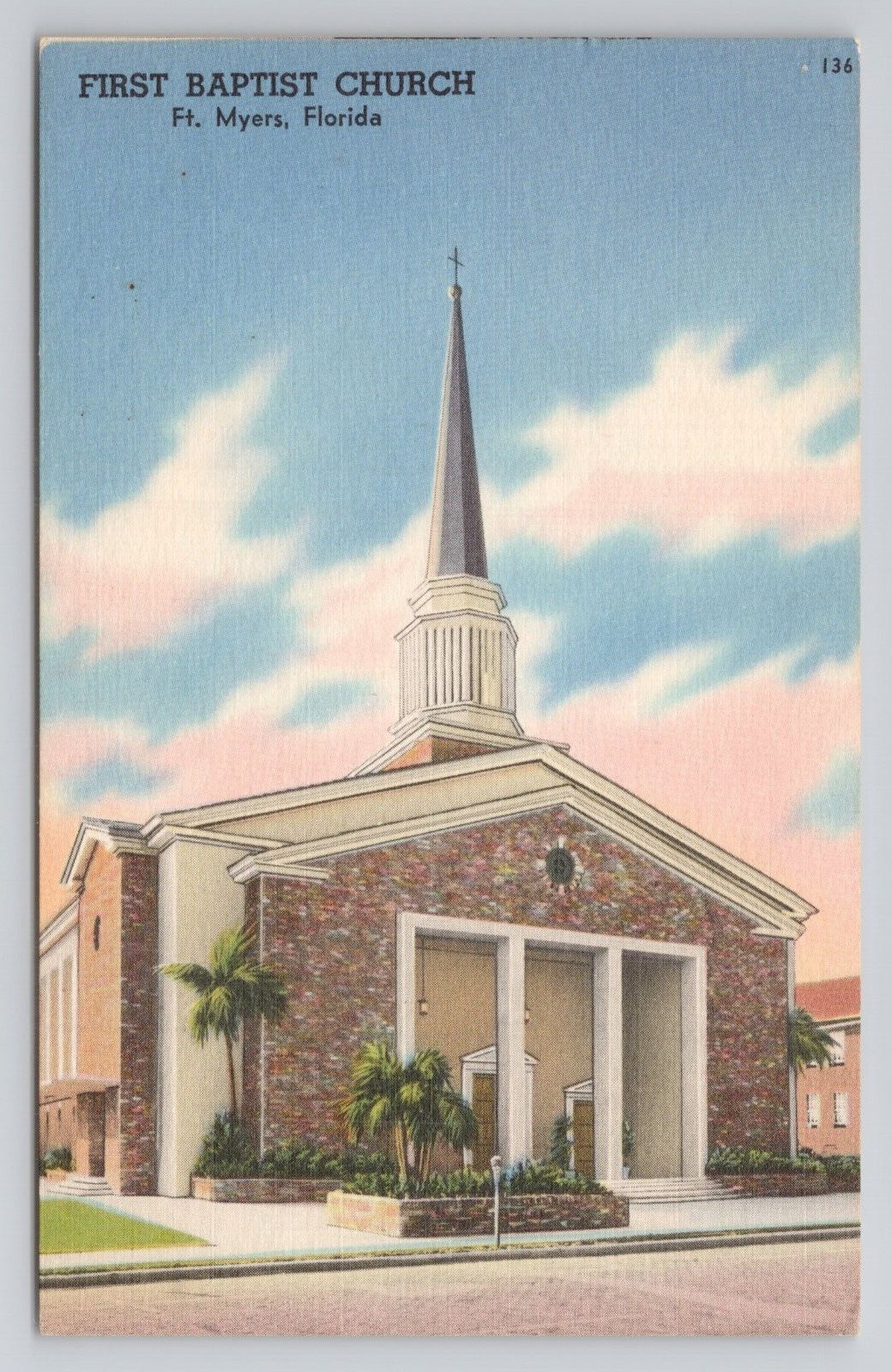 First Baptist Church Fort Myers Florida Linen Postcard No 6024