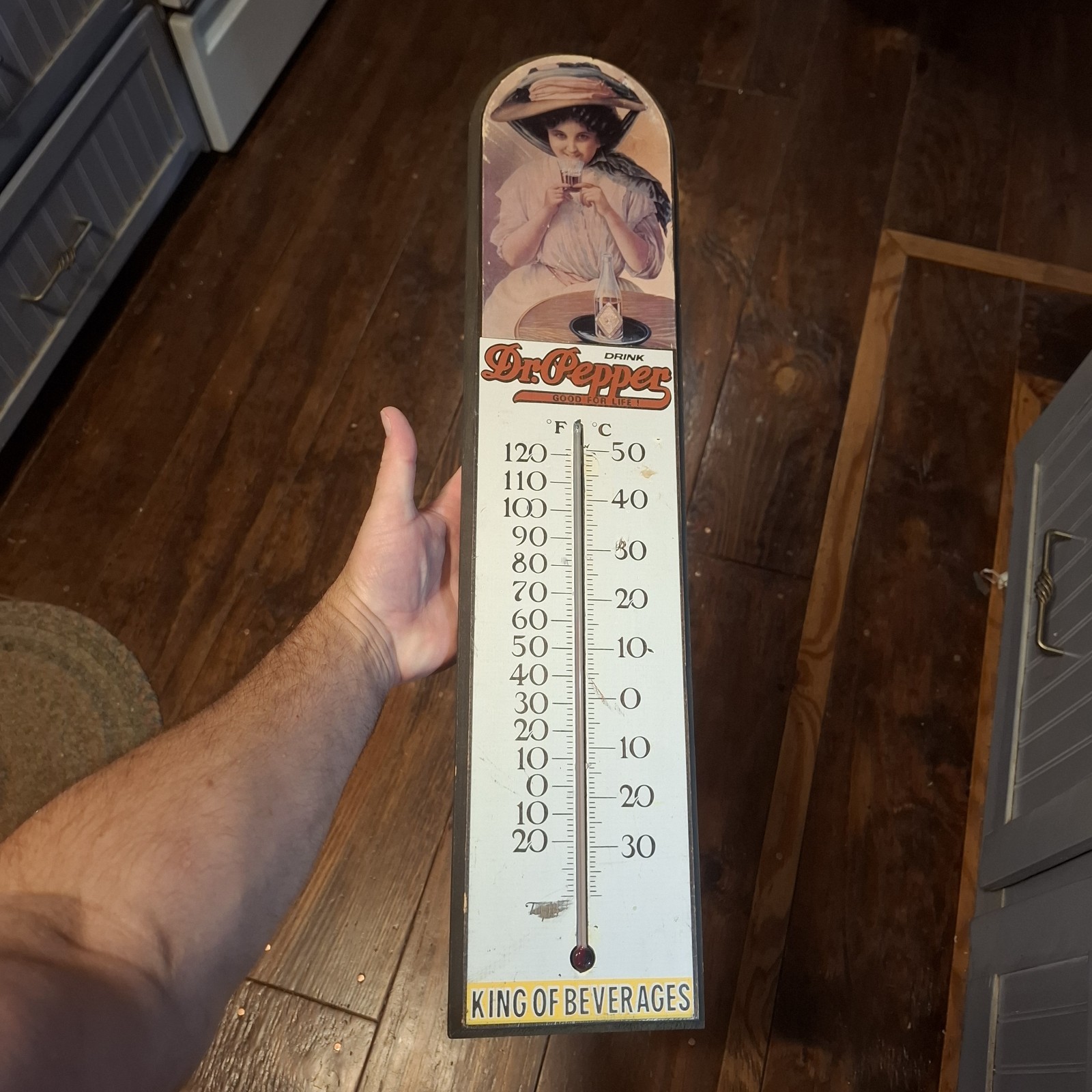 Vintage 90s Wooden Dr Pepper Girl King Of Beverages Advertising Thermometer Vintage 90s Wooden Dr Pepper Girl King Of Beverages Advertising Thermometer