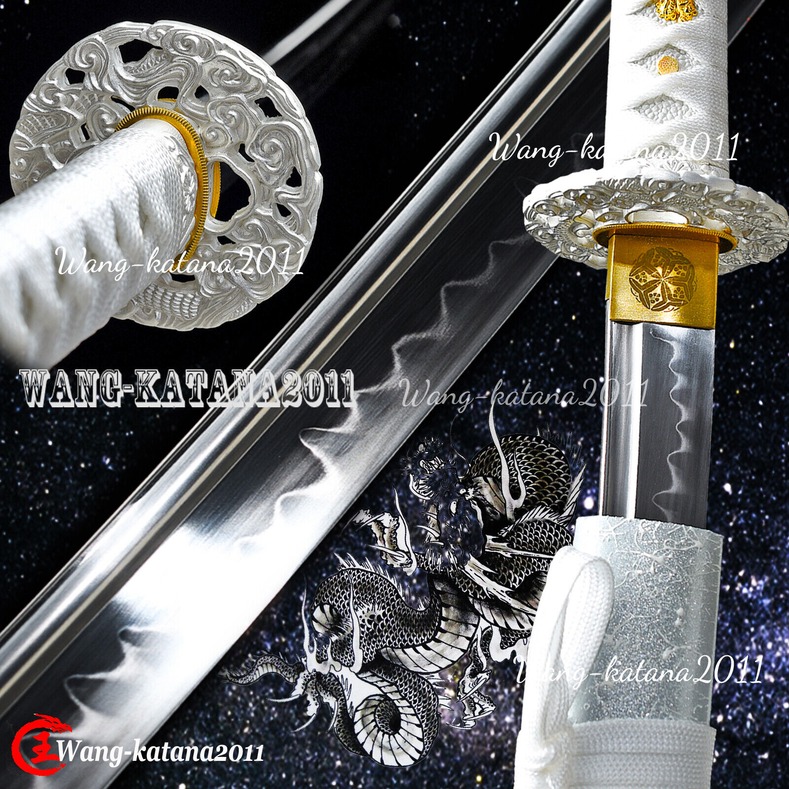 Functional Elegant Silver Dragon Sword T10 Clay Tempered Japanese Samurai Katana