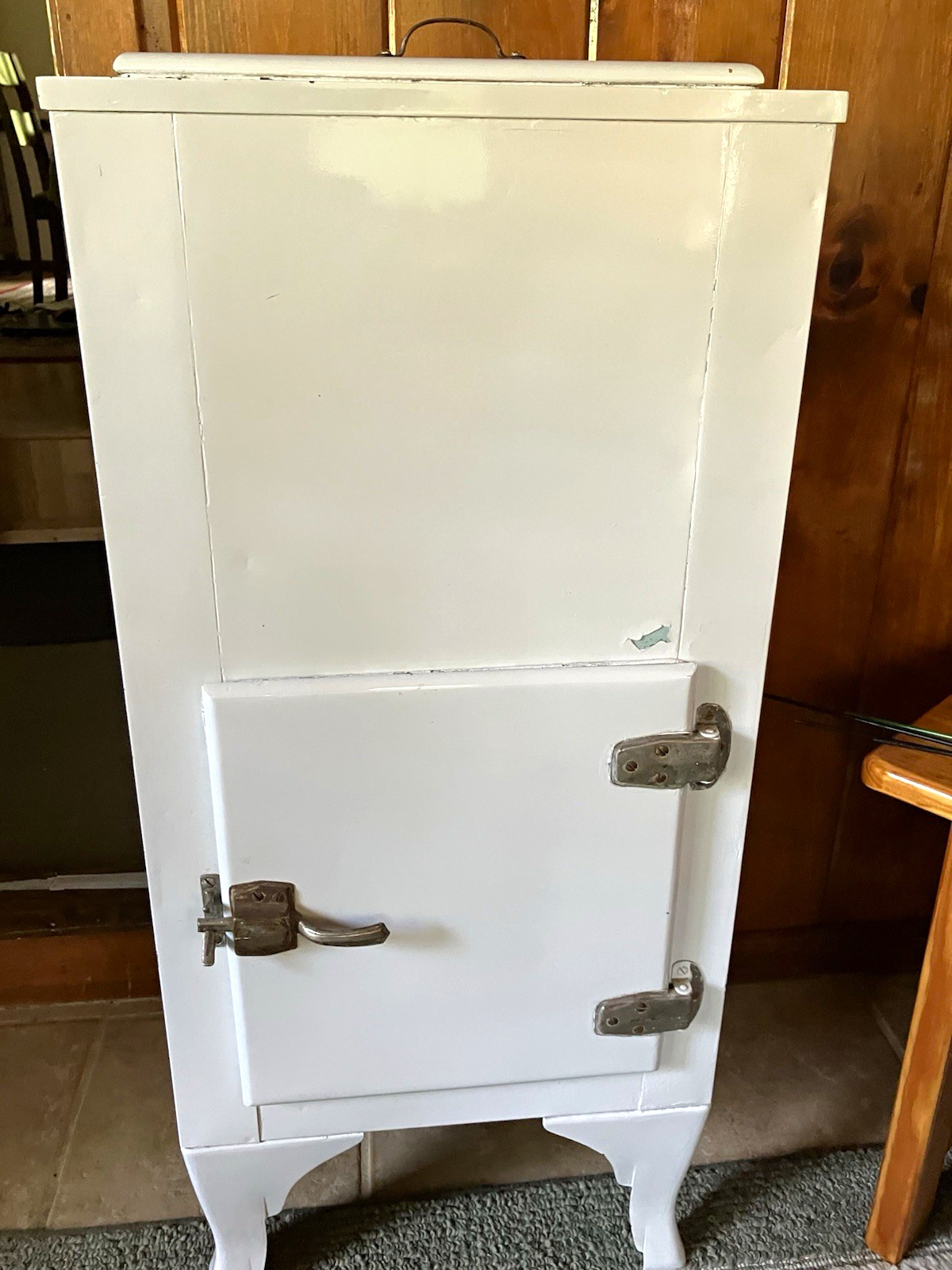 Antique Ice Box Refrigerator White Metal Lined Vintage Icebox