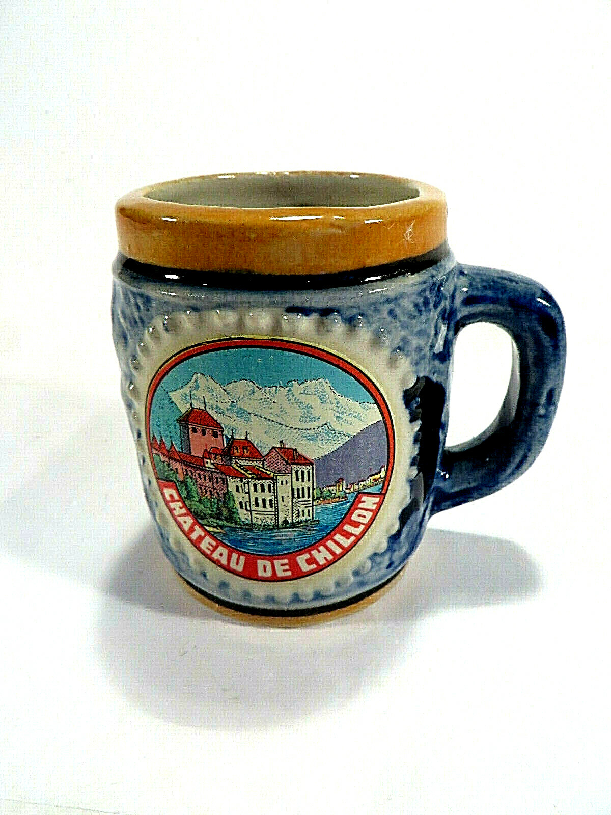 Shot Glass Mini Mug Switzerland Chateau De Chillon Stoneware Stein Barware 2.5