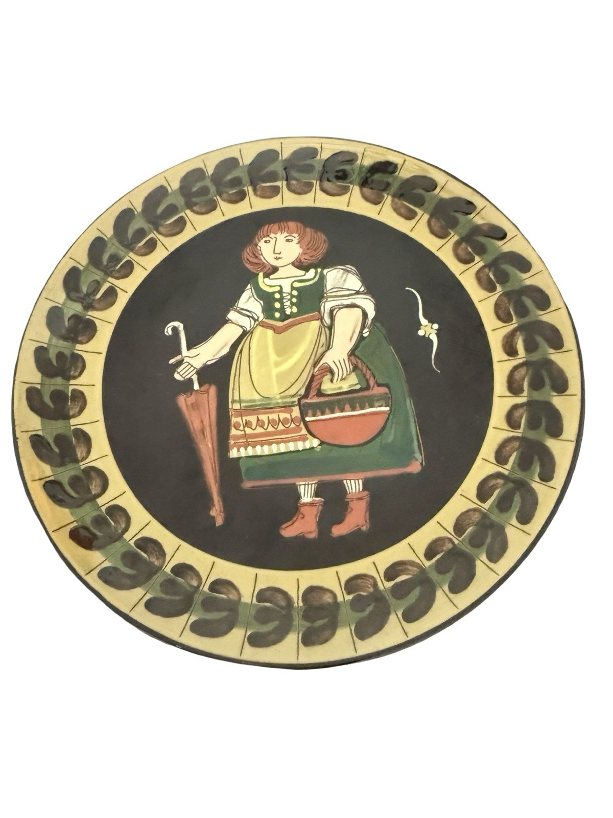 VTG Hans Schneider Steffisburg Mid-Century Hand-painted Swiss Pottery Plate 9 in