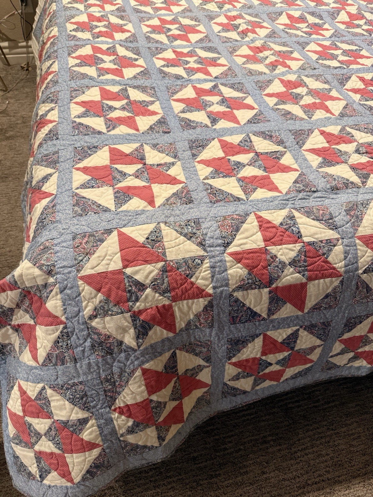 Vintage Quilt Stars Dark Pink Blue Paisley 70X80 Cottagecore Grannycore