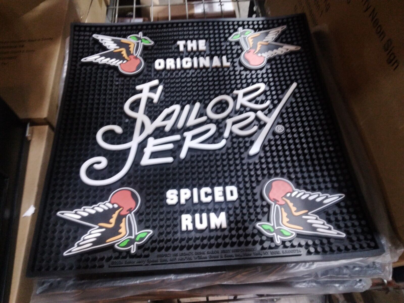 Sailor Jerry Rum Cherry Bomb Wings Bar Mat Rockabilly Tattoos  15 X 15 X 1.5 In