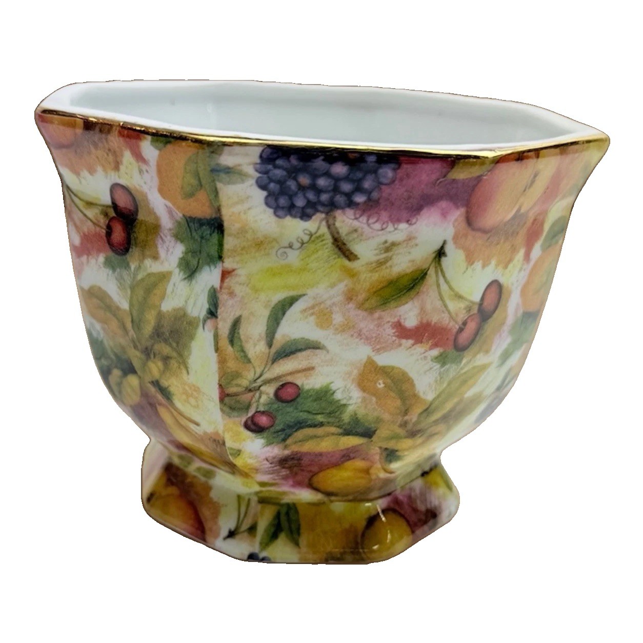 Vintage Formalities by Baum Bros Octagonal Planter Vase Pink Roses Gold Trim