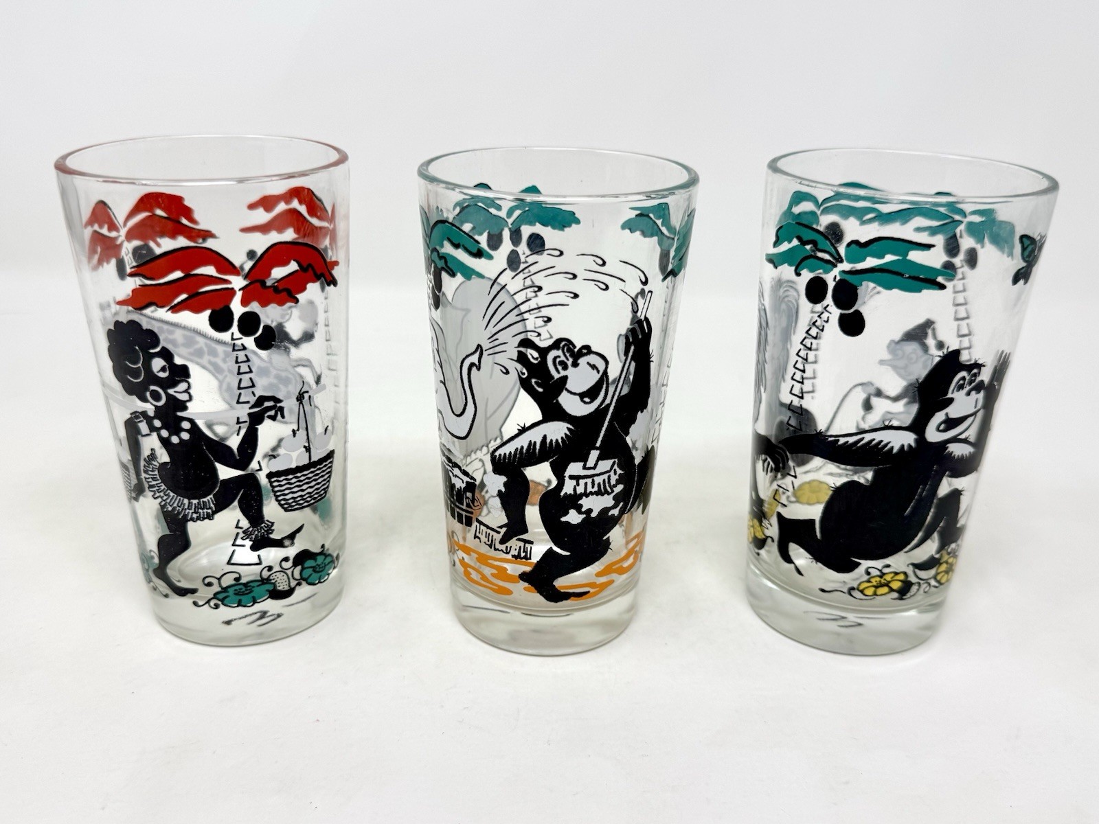 3 Vintage 1950's Shedds Peanut Butter Rare Jungle Glasses - 3 Different Designs