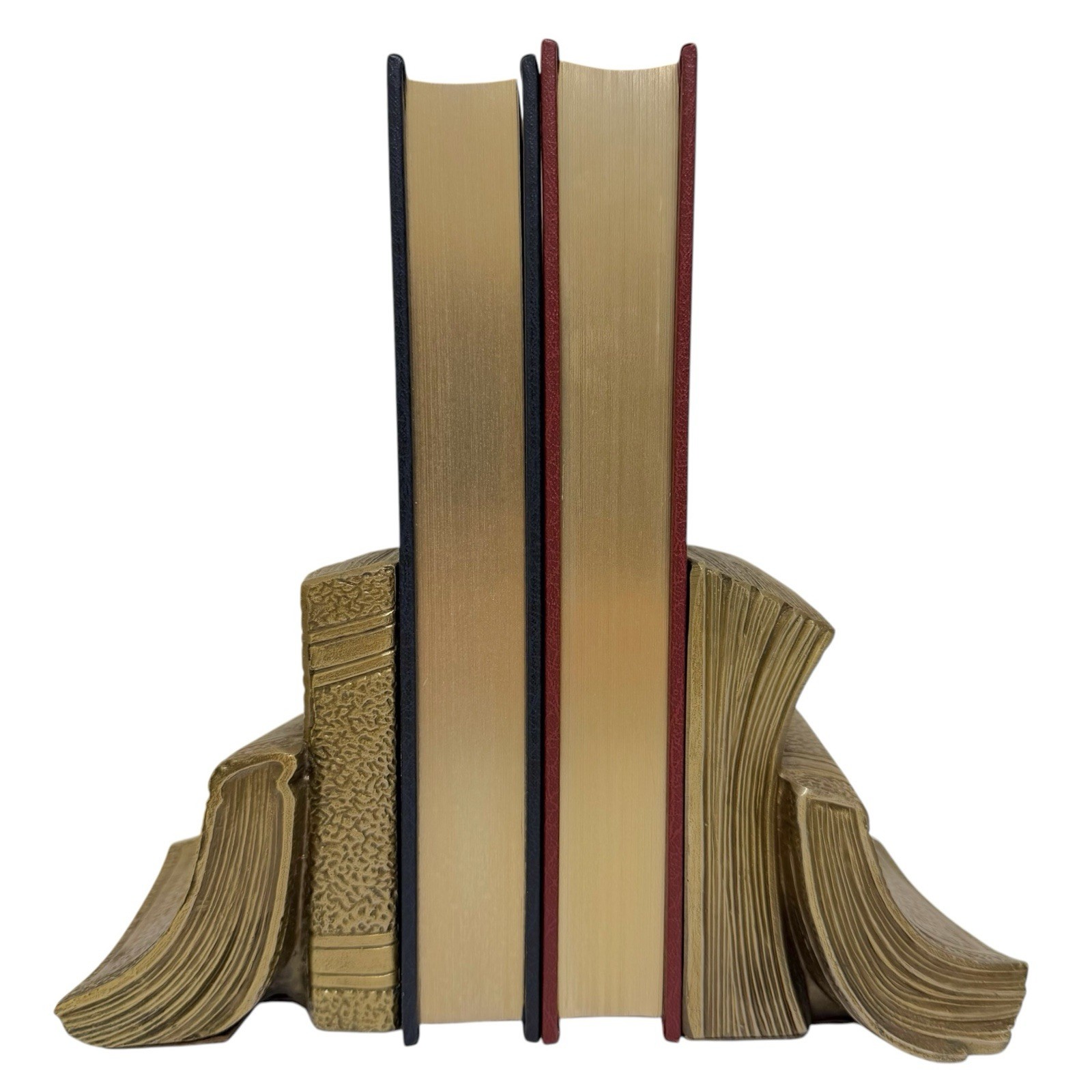 Vintage PM Craftsman Handmade Gold Tone Brass Books Bookend Pair USA 4.75”