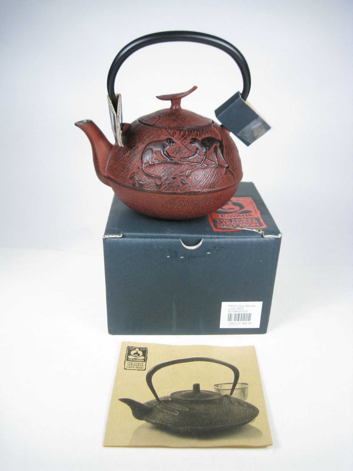NEW Teavana Japanese Cast Iron Red Monkey 25oz Teapot With Handle Lid Box