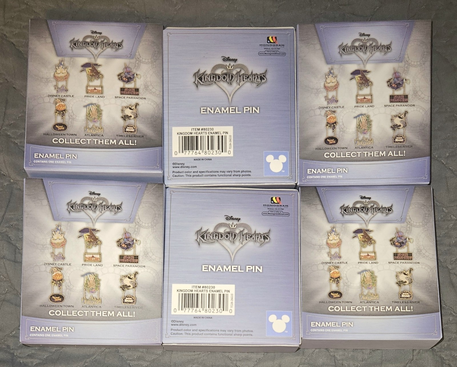6 Boxes UNOPENED KINGDOM HEARTS Pin Worlds/Planets Monogram Dangle Pin GameStop 