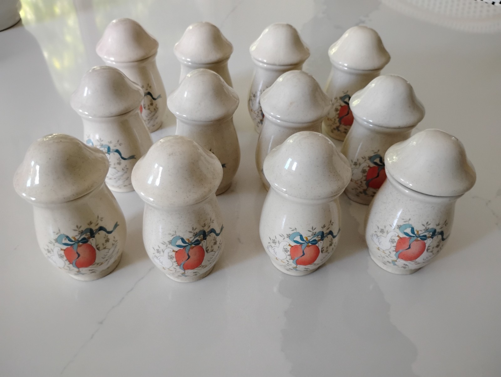 Marmalade International Stoneware Spice Jars Blue Ribbon Goose W/ Apple 5 LEFT
