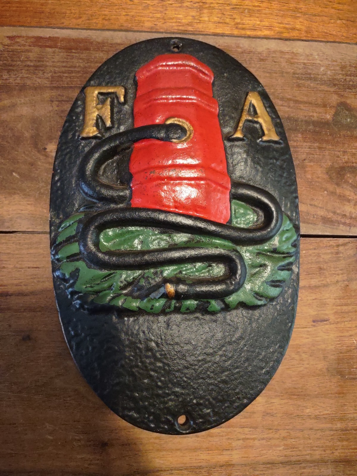 Vintage Fire Dept Cast Iron Fireman's Association Marker F A Wall Plaque Marker