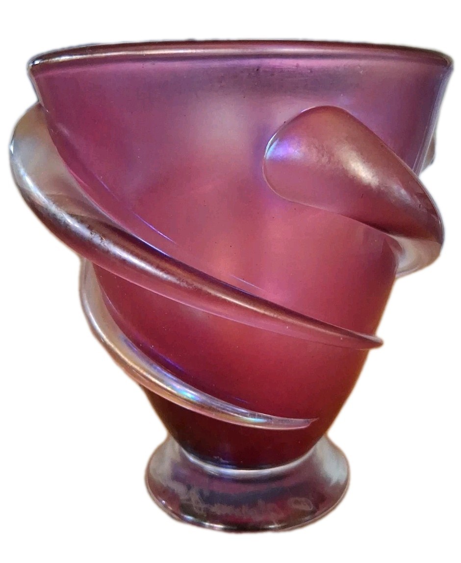 Cranberry Blown Art Glass Vase Signed 5.5\
