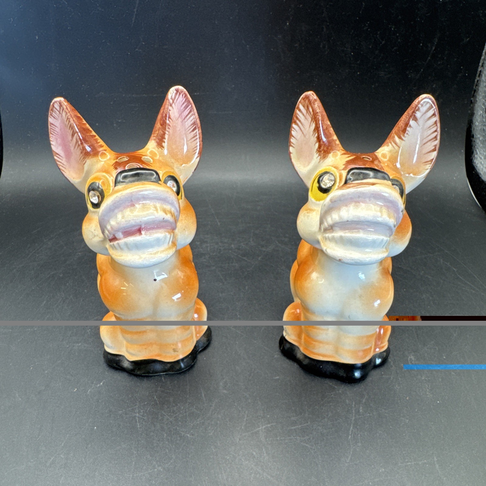 Vintage Thames Donkey With Rhinestone Eyes Salt And Pepper Shakers 1950s MCM