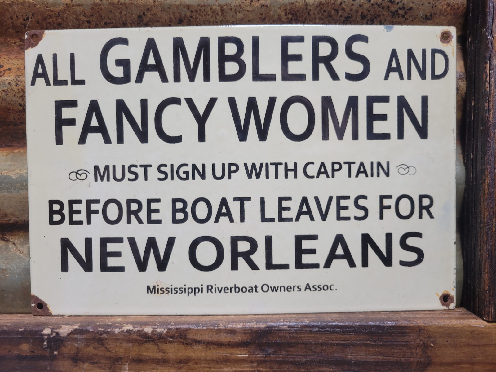 VINTAGE BROTHEL PORCELAIN SIGN RARE OLD GAMBLING RIVER BOAT MISSISSIPPI CASINO