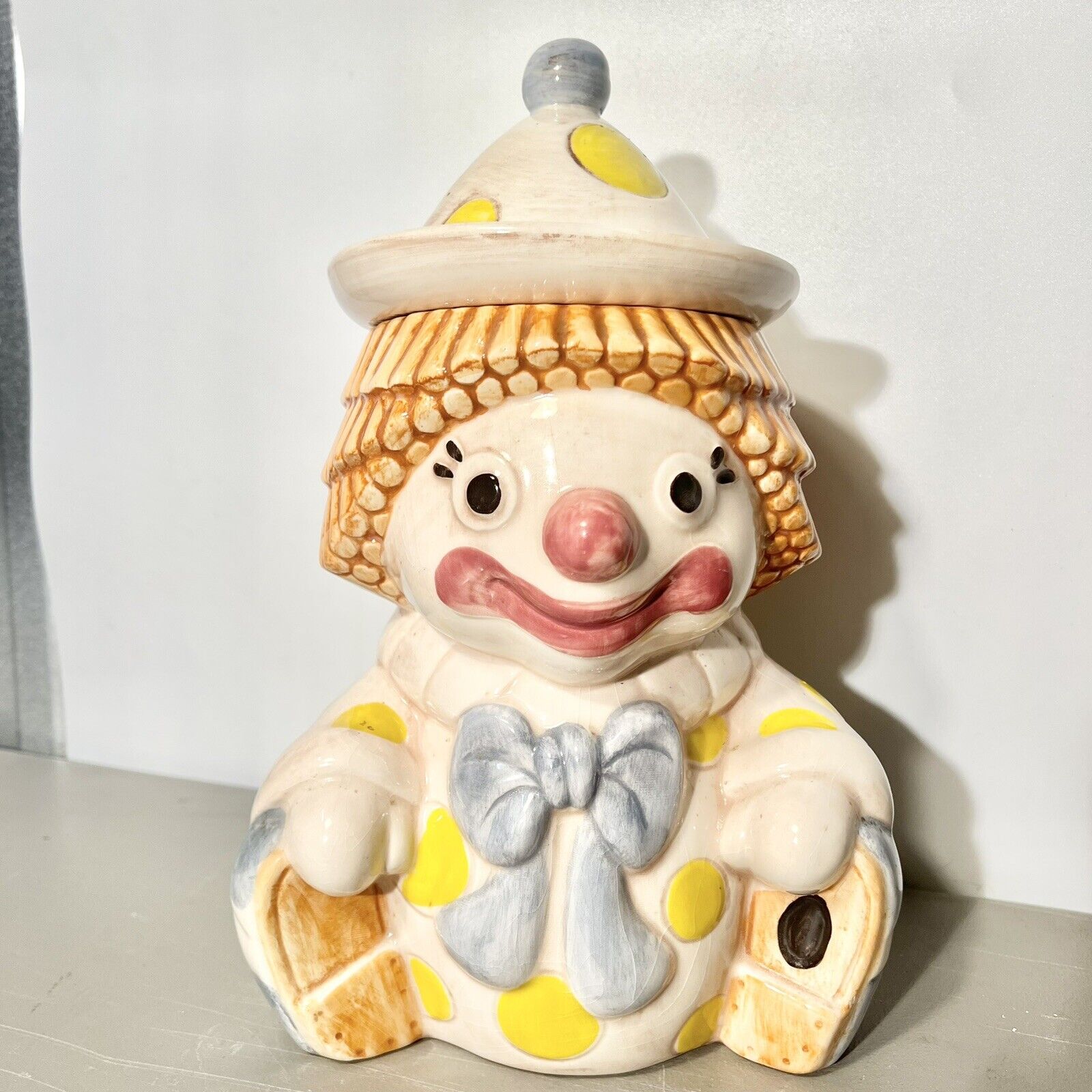 Vintage Treasure Craft Clown Hand Painted Cookie Jar Canister Ceramic