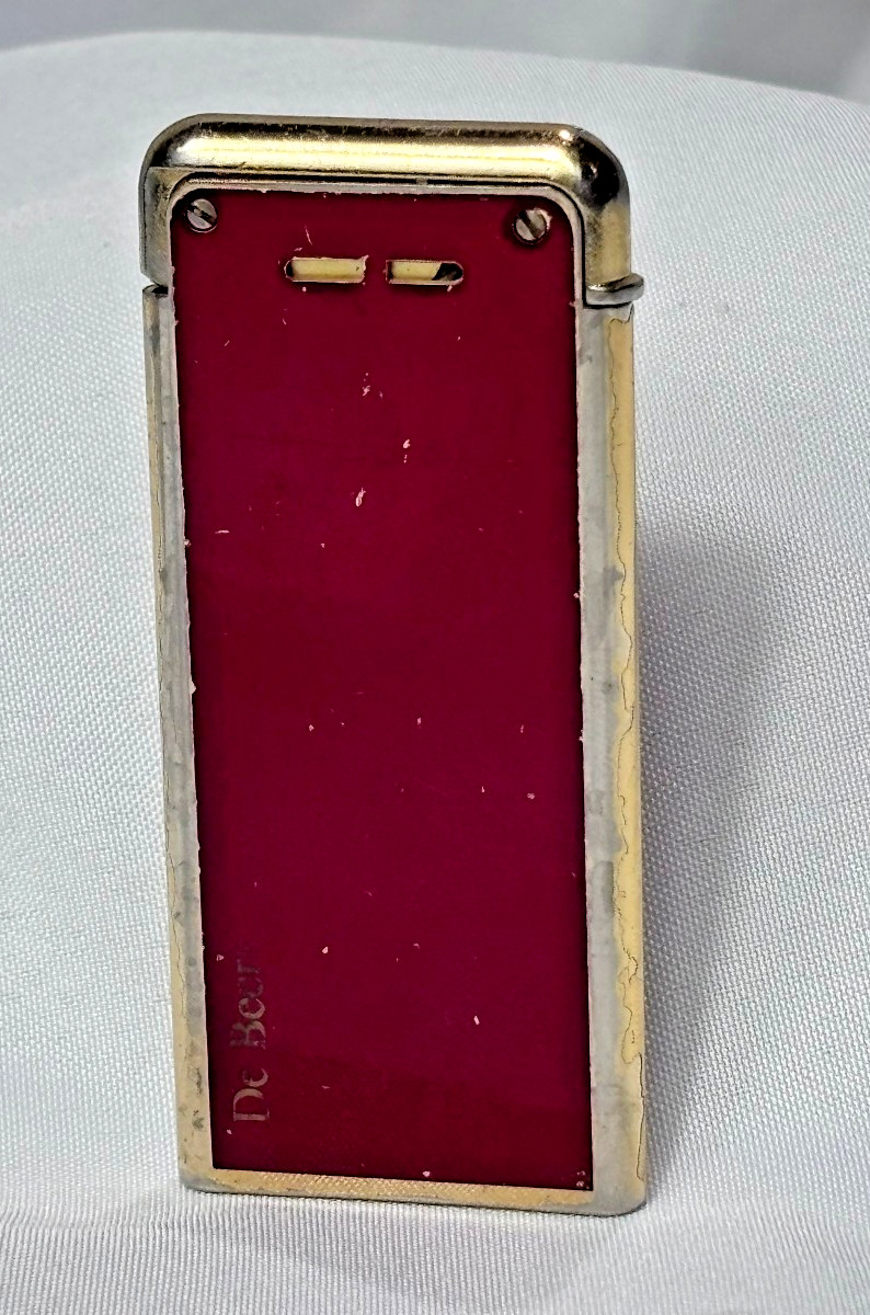 Vtg Windmill Card Lighter 5mm DeBeers Advertising Slim Refillable Red & Goldtone Vtg Windmill Card Lighter 5mm DeBeers Advertising Slim Refillable Red & Goldtone