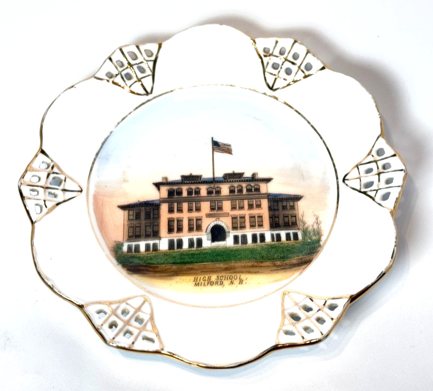 MILFORD High School NH NEW HAMPSHIRE Antique Souvenir China TRINKET DISH PLATE MILFORD High School NH NEW HAMPSHIRE Antique Souvenir China TRINKET DISH PLATE