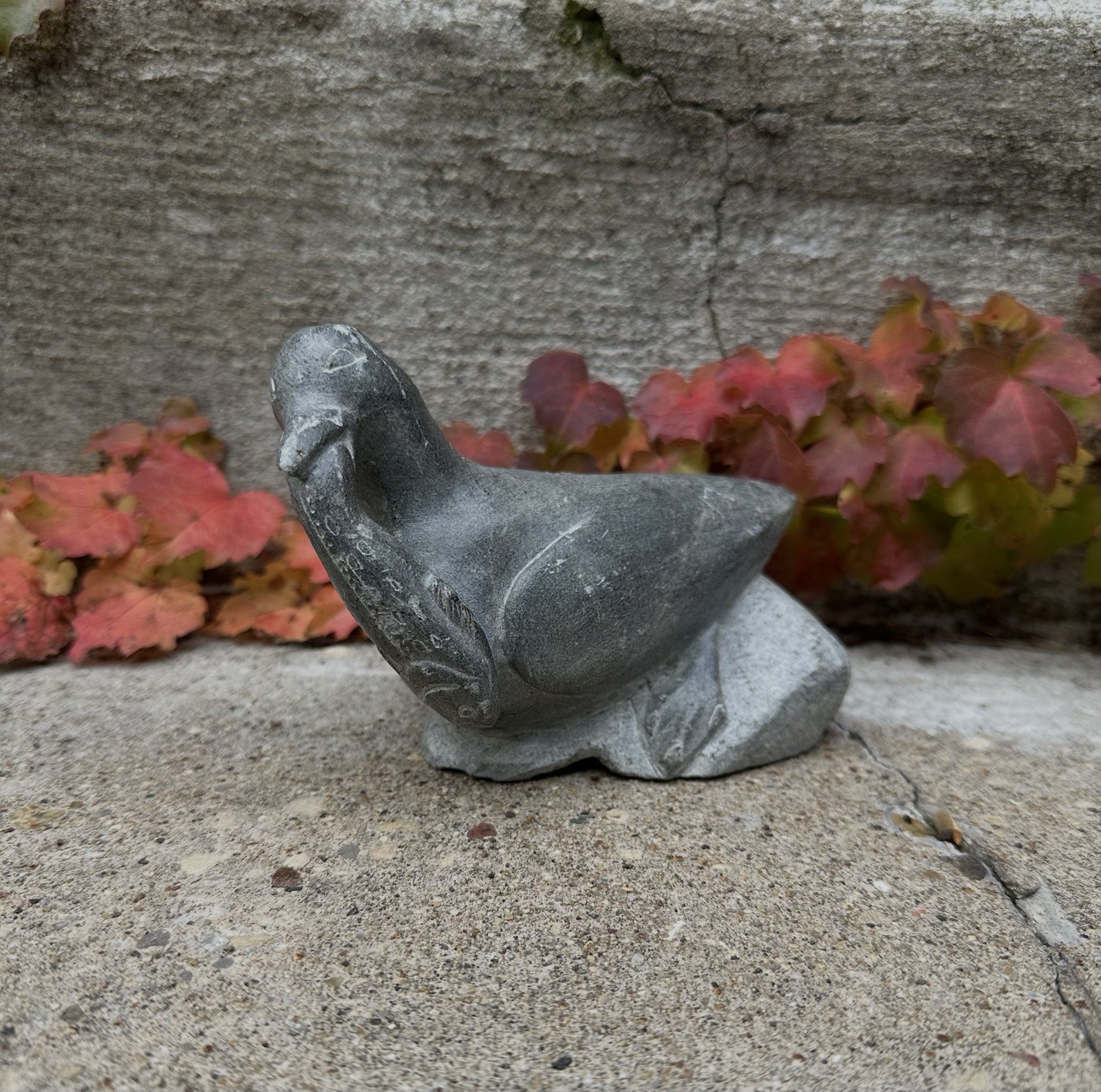 Vintage Inuit Soapstone Carving Bird & Fish Louisa Angutausugi Qungisiru E9-1344