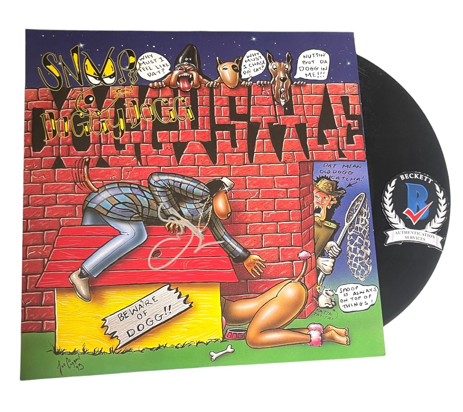 SNOOP DOGG SIGNED AUTOGRAPH DOGGYSTYLE LP VINYL BECKETT BAS