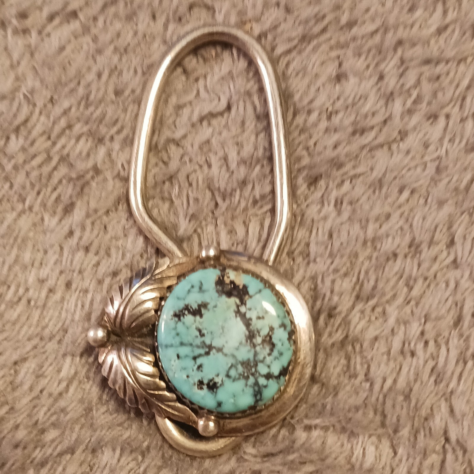Bennett Pat Pend Metal Belt Loop Keychain Clip w/ Turquoise-Color Stone