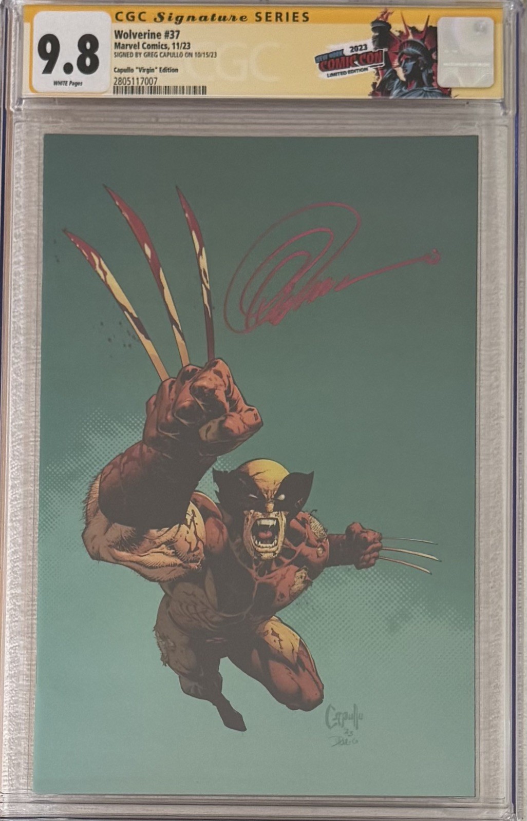 WOLVERINE #37 GREG CAPULLO VIRGIN VARIANT COVER SIGNED CGC 9.8