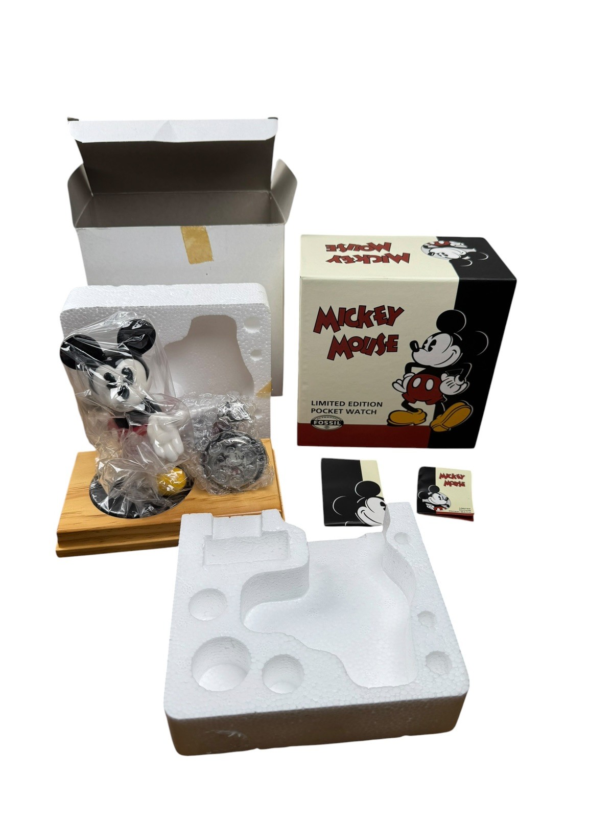 Disney Mickey & Co 1996 Limited Edition Fossil Pocket Watch & Porcelain Figurine Disney Mickey & Co 1996 Limited Edition Fossil Pocket Watch & Porcelain Figurine