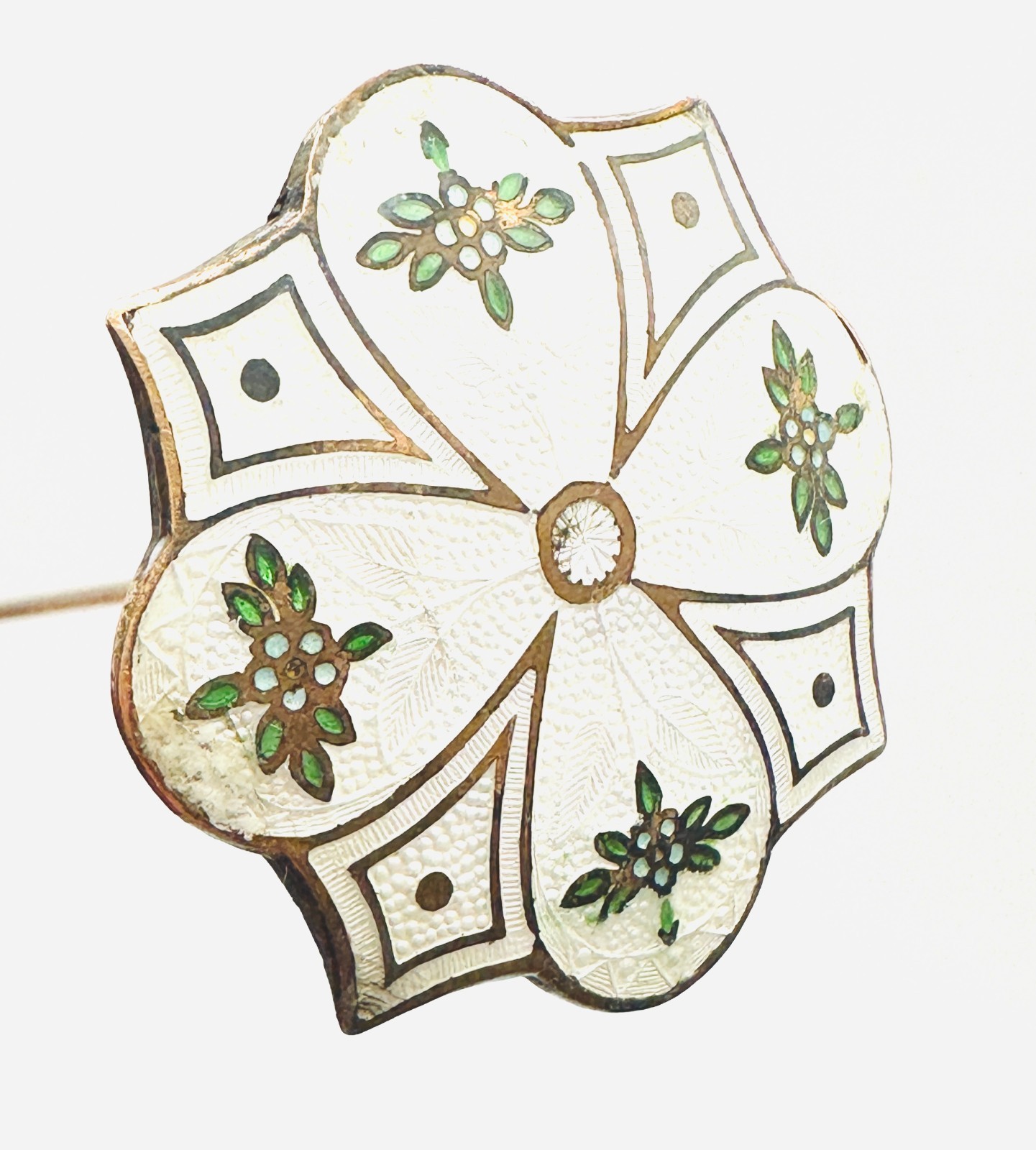 Antique Hatpin Lovely Design Flowers Cloisonné Guilloche Enamel Collectible
