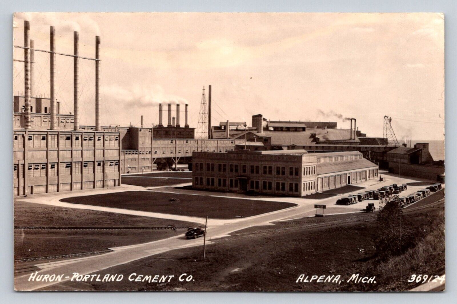 RPPC Huron Portland Cement Co Old Cars Alpena Michigan Real Photo P41