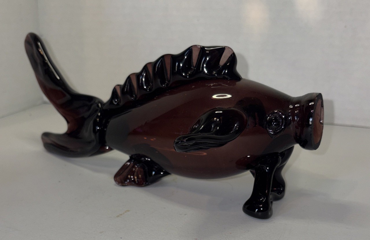 Vintage Mid Century Hand Blown Purple  Glass Fish 10”Italy Empoli MCM