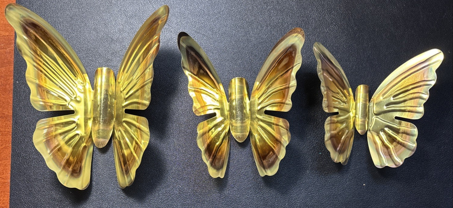 Home Interiors Butterfly Set Of 3 Gold Metal Wall Decor Vintage Hanging MCM NOS