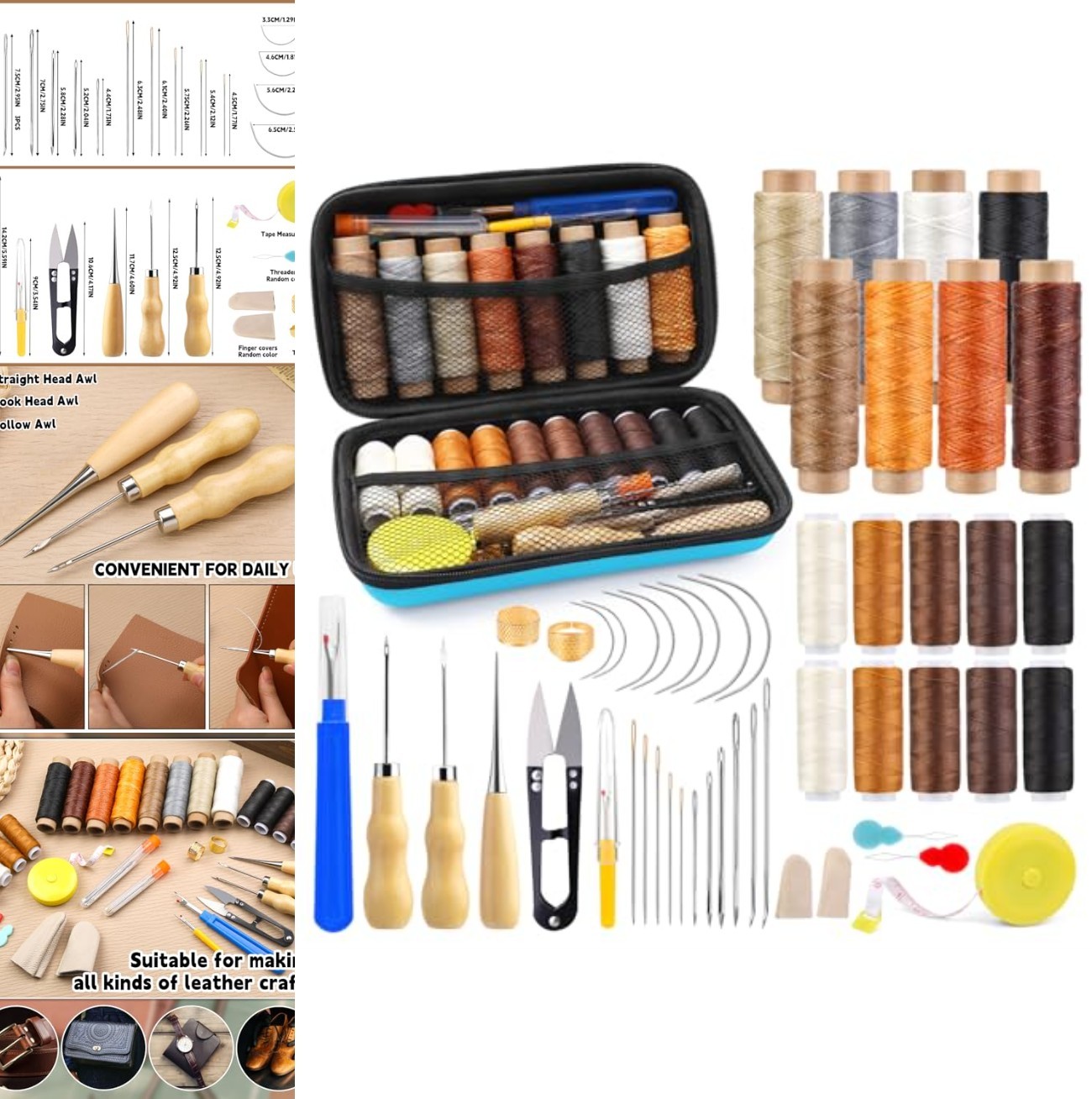 71 Pc Upholstery Repair Kit Heavy Duty Leather Stitching Sewing Needles Waxed