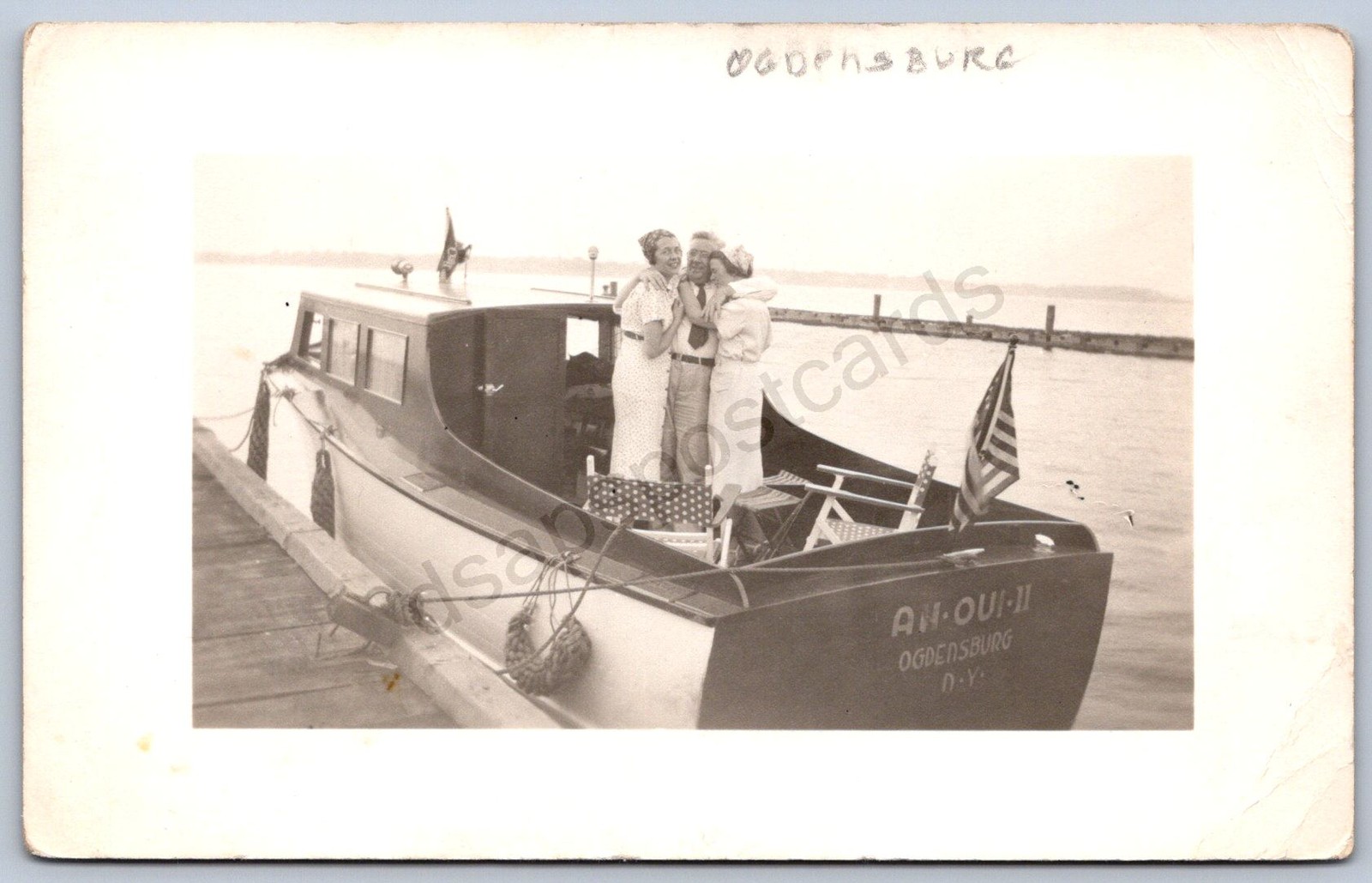 K40/ Ogdensburg New York RPPC Postcard c1910 Ah-Oui-II Boat Dock People 460
