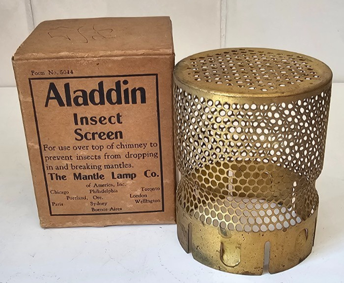 Early Aladdin Brass Bug Insect Screen For Mantle Lamp Chimney Original Box
