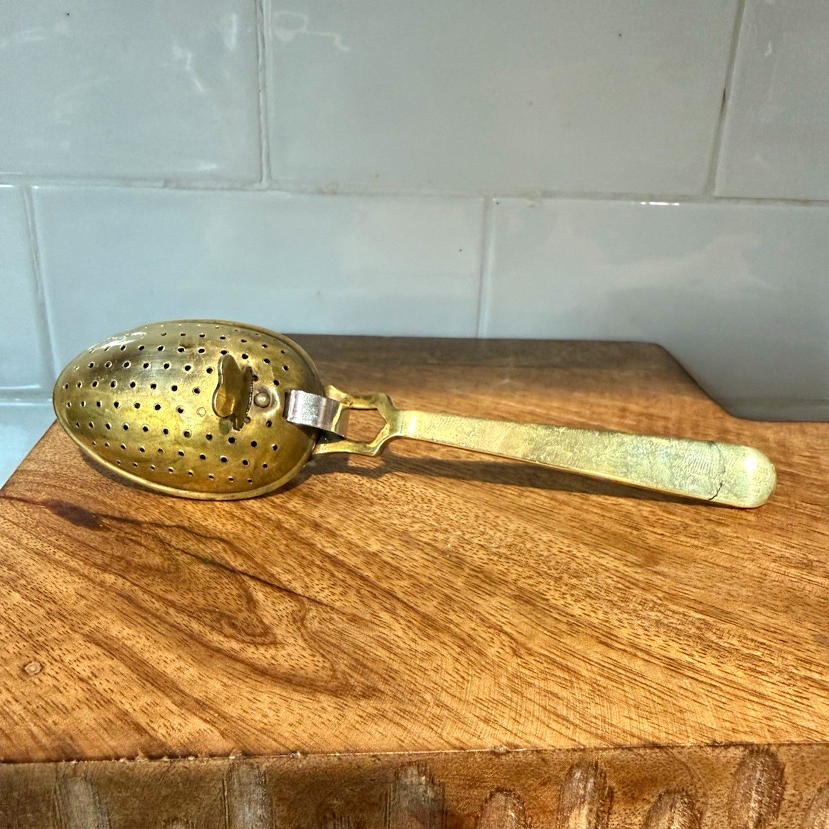 Vintage Brass Tea Infuser Spoon Made in England Loose Leaf Strainer Steeper
